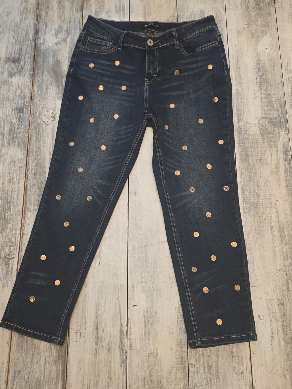 Baccini Dark Blue Cropped Jeans with Gold Polka Dot Detail sz 10